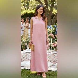 VTG Herman Geist Linen Pink Sleeveless Midi Maxi Dress Collared Sz 10 P Modest